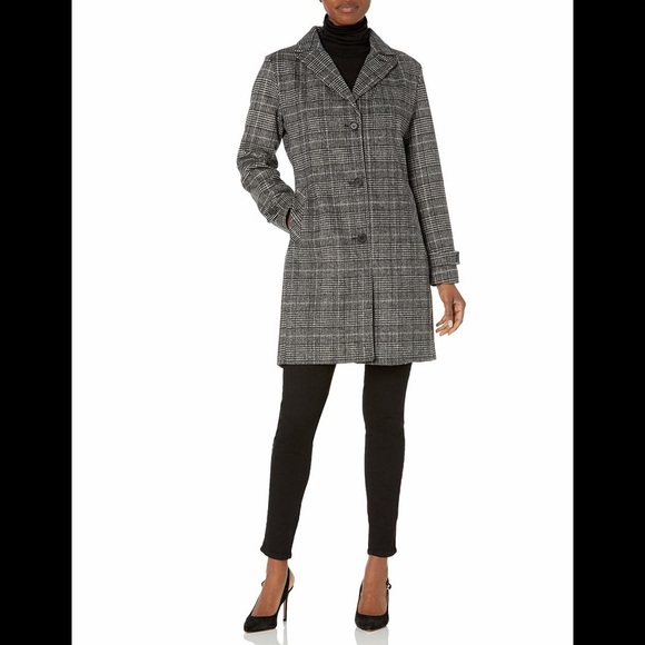 Vince Camuto Single Breasted Glen Plaid Wool Blend Walker Coat - Picture 3 of 9